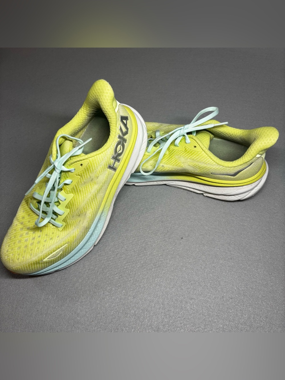 Hoka Women's Athletic Shoes in Neon Yellow with Mint Laces